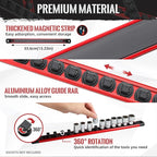 Magnetic Socket Organizer, 3-Piece Heavty Duty Aluminum Socket Holder, Socket Rail for Tool Box, Premium Quality 360° Swivel Socket Rack with 42 Clips for 1/4-Inch(Red)