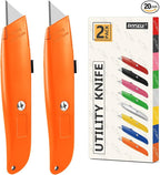 DIYSELF Utility Knife, 20 Pack Heavy Duty Box Cutter Retractable, Box Cutter Knife, Box Opener, Cardboard Cutter, Utility Knives for Garage, Home and Office, Box Cutters for Daily Use (Orange)