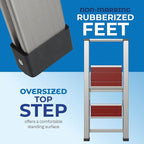 Step Ladder 2 Step Folding, Decorative - Beautiful Mahogany & Silver Aluminum, Ultra Slim Profile, Anti Slip Steps, Sturdy-Portable for Home, Office, Kitchen, Photography Use,by SORFEY