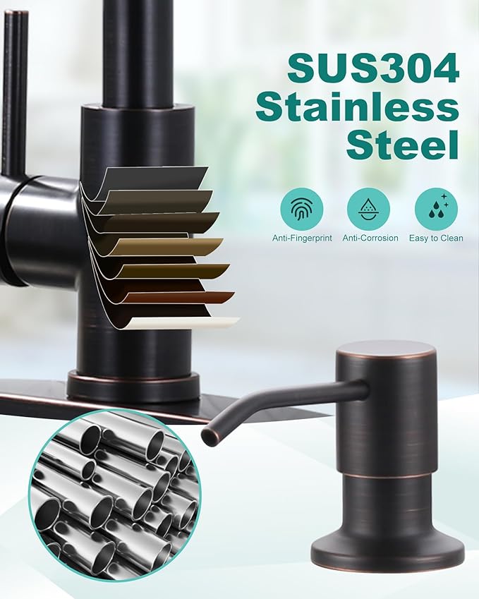 ARCORA Kitchen Faucets with Soap Dispenser: Oil Rubbed Bronze Kitchen Faucets with Pull Down Sprayer - Stainless Steel Single Handle Kitchen Sink Faucets with Deck Plate for Farmhouse RV Laundry