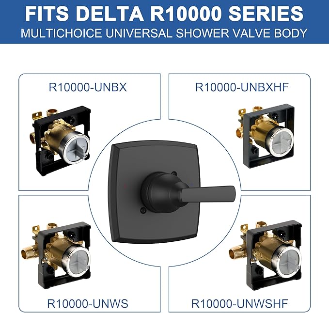 Replacement for D Faucet 14 Series Single-Function Shower Valve Trim Kit, Matte Black Shower Trim Kit Shower Handle T14064-BL(Without Cartridge)