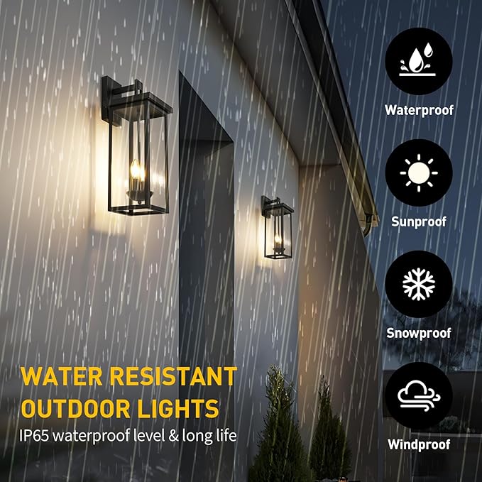 tewei 2 Pack Large Size Outdoor Wall Lantern Exterior Wall Light Fixture, 22 Inch Matte Black Porch Light Waterproof Outdoor Lights for House with Clear Glass Shade, E12 Exterior Sconces for Garage