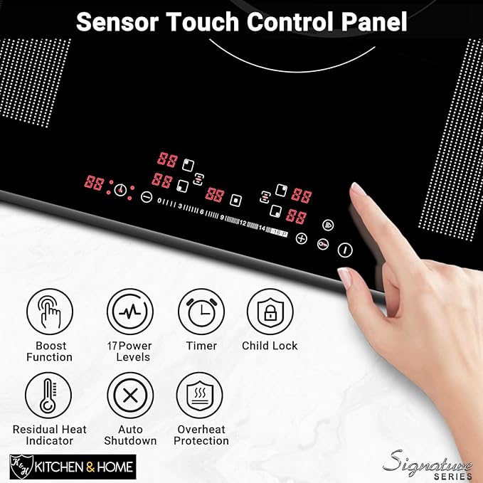 K&H SIGNATURE SERIES 5 Burner 36 Inch Built-in Induction FLEX Electric Stove Top Ceramic Cooktop SLIDER Touch Control 240V 9400W IN36-9400FLX