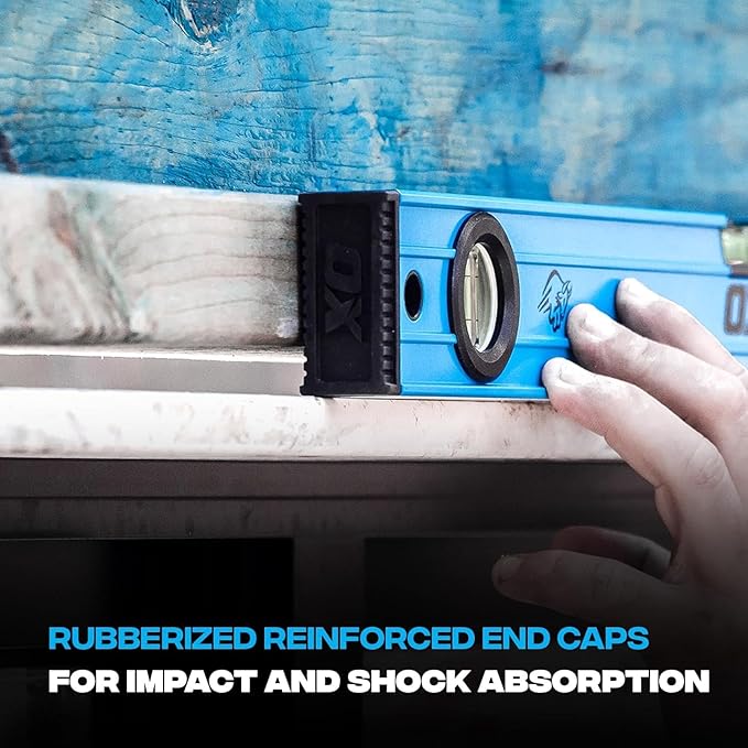 OX Tools OX-P503418 72-inch TUFF Level with Shock Resistant End Caps – Single Solid Piece Box Level Body to Keep Mud Out & Reinforced Vials 6 foot level Contractor Grade |Aluminum Box Level