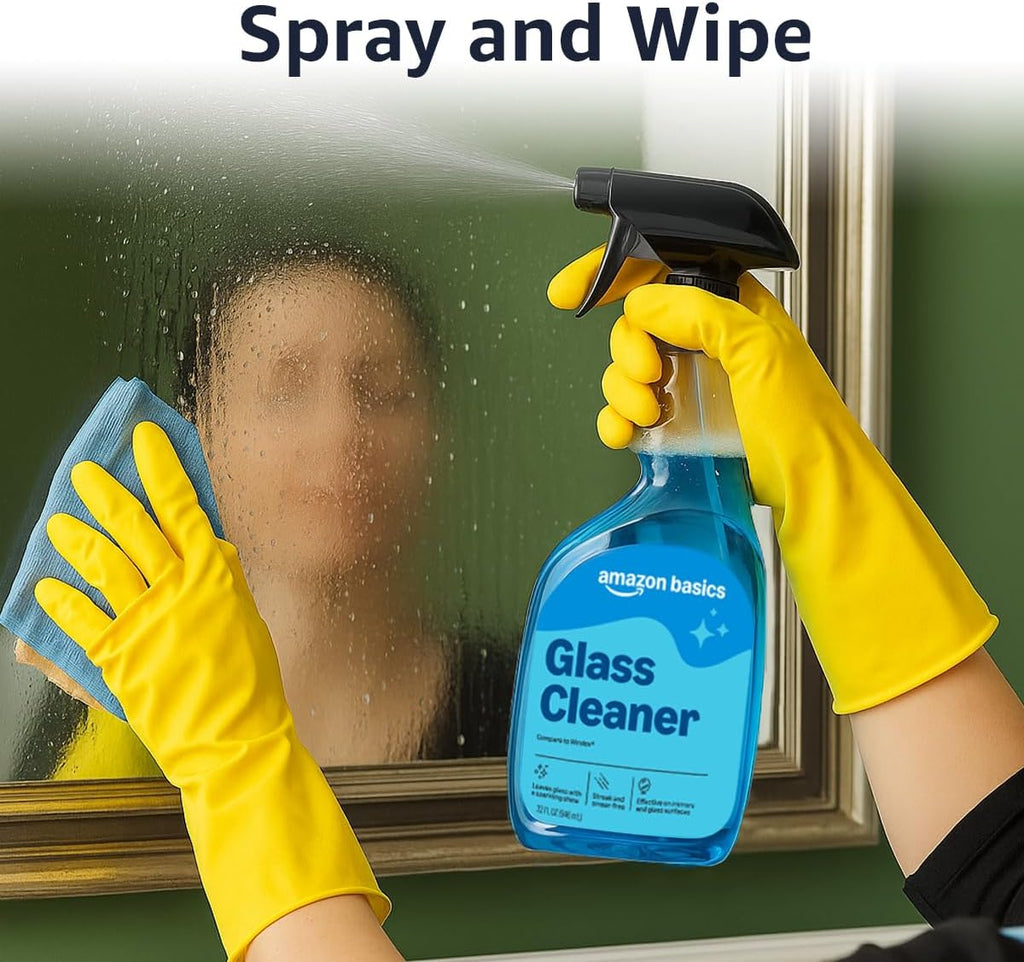 Amazon Basics Glass Cleaner, 32 Fl Oz, Pack of 2 with 1 Sprayer