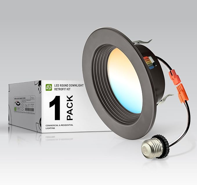 ASD 4 Inch Retrofit LED Recessed Lighting | Metal Trim Bronze 10W 849LM 120V 2700K-5000K Adjustable Ceiling Downlights | Triac Dimmable Wet Rated Room Can Lights, ETL Energy Star