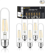 5 Inch E26 Led Bulb Equal 80 Watt, 3000K Warm White Edison Bulb 6W Dimmable, 800LM T10 T9 Clear Glass Tubular Light Bulbs AC 120V for Chandelier Pipe Pendant Wall Light - UL Cert 6Pack