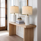 PoKat 24" Farmhouse Ceramic Table Lamps Set of 2 for Bedroom, White Stone-Like Bedside Lamps for Night Stands, Matte-Textured Decor Nightstand Table Lamps for Living Room End Table White