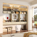 Unikito 24 inch Closet System with Drawers and Magnetic Pegboard, Wall Mounted Closet Organizer with Vanity Storage Shelves, Multipurpose Vanity Desk for Bedroom, Mudroom, and Entryway, White Oak