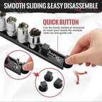 Magnetic Socket Organizer, 3-Piece Heavty Duty Aluminum Socket Holder, Socket Rail for Tool Box, Premium Quality 360° Swivel Socket Rack with 42 Clips for 1/4-Inch(Black)
