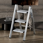 HillhutApex 3 Step Stool, Aluminum Foldable Step Ladder, Lightweight Stable Stool with Wide Non-Slip Pedals, 330lbs Bearing Capacity Ladder for Office,Home,Kitchen - Silver