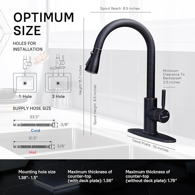 WEWE Kitchen faucets with Pull Down Sprayer, Farmhouse Kitchen Faucet Oil Rubbed Bronze Commercial Modern high arc Stainless Steel Single Handle Single Hole for Utility rv Laundry Sinks