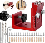 Pocket Hole Jig Kit, Adjustable Aluminum Pocket Hole System, Portable Screw Jig Set Guides Joint Carpentry Locator Woodworking Tools with Wooden Hole Plugs