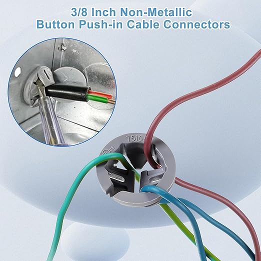 120 PCS 3/8-1/2 Inch Non Metallic Button Push-in Bulk Connector, Cable Connectors Electrical Conduit Fittings Junction Box Gray, Fits for 1/2 Inch Knockouts
