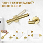 TURS Brushed Gold 5 Piece Bathroom Hardware Set, SUS304 Stainless Steel Bath Towel Bar Set, 23.6 Inch Round Bathroom Accessories Kit Wall Mounted