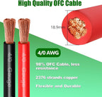 4/0 Gauge Battery Cable Copper Wire, 10FT Red+10FT Black 4/0 AWG Welding Cable Standard USA OFC Wire for Automotive, Battery, Solar, Marine and Generator