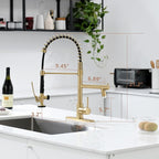 Fapully LED Kitchen Faucet with Pull Down Sprayer,Brushed Gold Commercial Kitchen Sink Faucet with Deck Plate