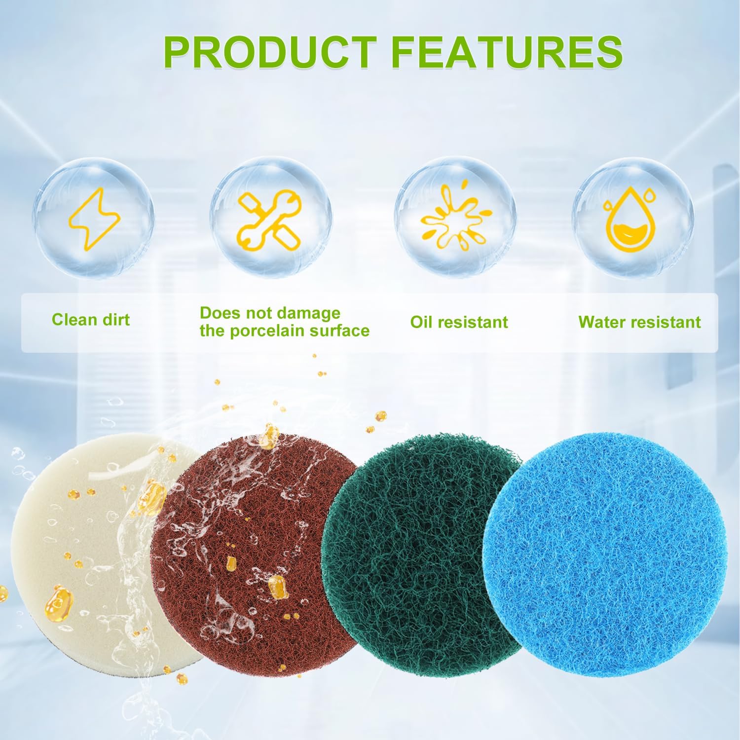 16pcs Electric Cleaning Brush Pad Set 4 Foam Pads 4 Kitchen Mats 4 Heavy Duty Pads 4 Microfibre Pads fit for Bosch Home/Garden 6033 Battery Cleaning Brush