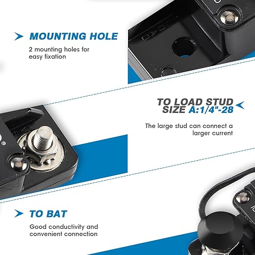 GLOSO Circuit Breaker E91 Auto Reset 150A Extended Surfacce Mount Waterproof IP67 Automotive Truck Hi-Amp (1/4" Stud, 150A)