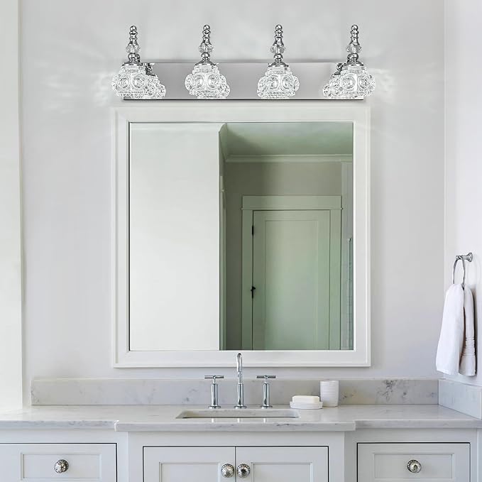 4-Light Vintage Bathroom Vanity Light Fixture Industrial Chrome with Glass Shade Vanity Light Fixtures Over Mirror Glass Bathroom Vanity Lighting Fixtures G9 Bulb Wall Lights