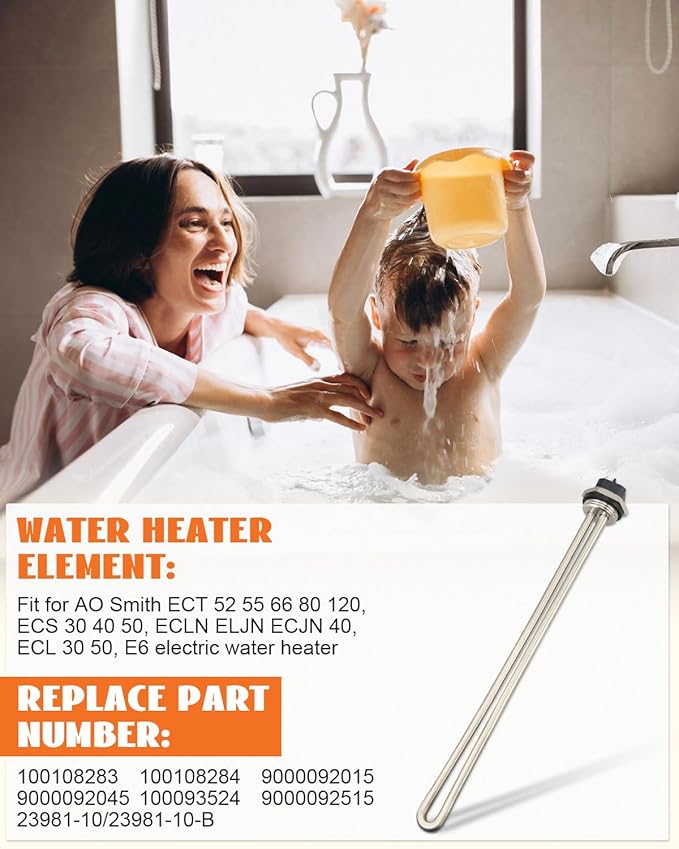 100108283 Water Heater Element Fit for AO Smith ECT 52 55 66 80 120, ECS 30 40 50, ECLN ELJN ECJN 40, ECL 30 50, E6 Electric Water Heater, Replaces 100108284 9000092015 9000092045, 4500W 240V