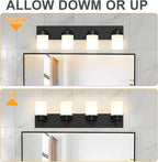 IZORRO Bathroom Vanity Light Fixture, 4-Light 27.5 Inch Matte Black Bathroom Light Fixtures Over Mirror, with White Glass Shade, Modern Farmhouse Vanity Lights, Rustic Restroom Lighting Fixtures