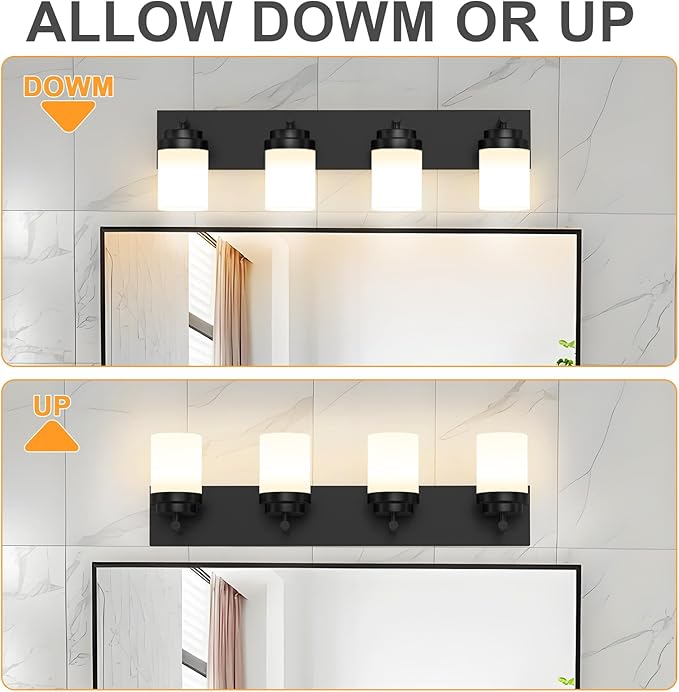 IZORRO Bathroom Vanity Light Fixture, 4-Light 27.5 Inch Matte Black Bathroom Light Fixtures Over Mirror, with White Glass Shade, Modern Farmhouse Vanity Lights, Rustic Restroom Lighting Fixtures
