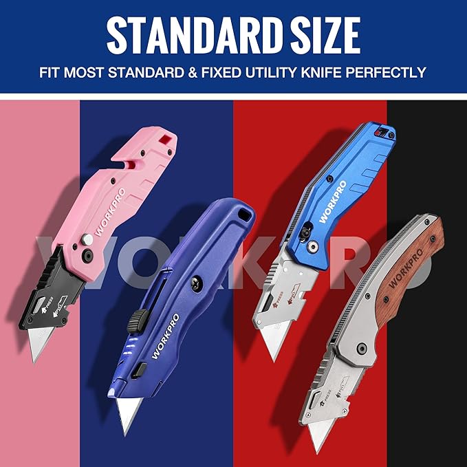WORKPRO 200-Pack Utility Knife Blades with Dispenser, SK5 Steel Box Cutter, Standard Blades for Utility Knife Replacement