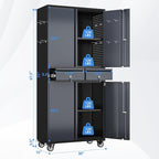 Metal Garage Storage Cabinet with 2 Drawers and 2 Adjustable Shelves, Rolling Tool Storage Cabinet with Wheels and Locking Doors for Garage, Warehouse, Black and Dark Gray