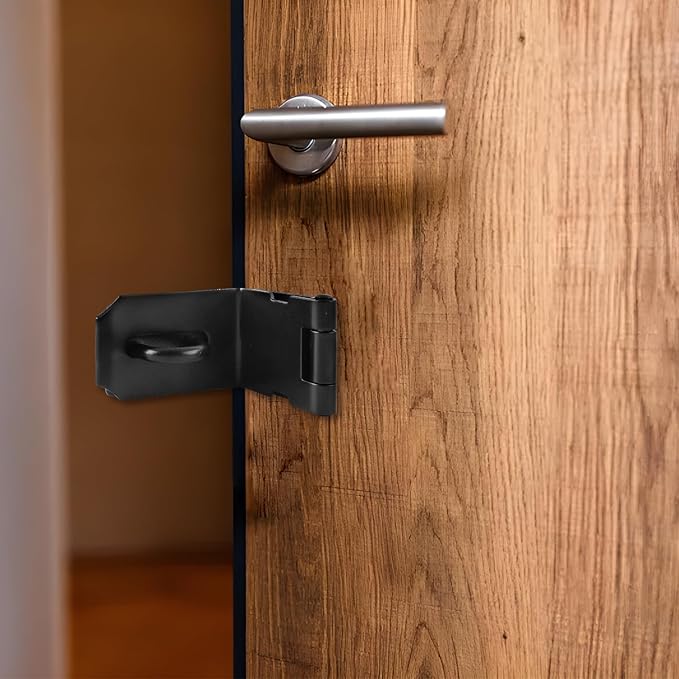 HOWDIA 4 Inch Door Hasp Latch 90 Degree, Stainless Steel Safety Right Angle Padlock Hasp Locking Latch Security Door Clasp Hasp Lock Latch for Push/Sliding/Barn Door, 2mm Thick, Brushed Black