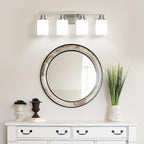 4-Light Bathroom Vanity Light,Brushed Nickel Vanity Lights with Square Frosted Glass,Modern Bathroom Wall Lights Fixtures Over Mirror,Wall Sconces Lighting for Bedroom Living Room,E26