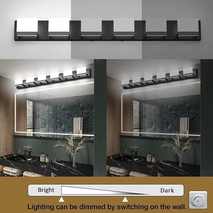 Tipace Dimmable Modern 6 Lights LED Vanity Light for Bathroom Up and Down Black Bathroom Wall Light Fixtures Over Mirror(White Light 6000K)