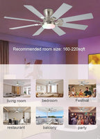 52 inch Ceiling Fan with Light, 6 Speeds Reversible Low Profile Ceiling Fan with Light and Remote/APP Control, 3 Color Temp+Dimmable RGB, 8 Blades, Flush Mount Quiet Ceiling Fans, Nickel