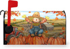 Fall Scarecrow Decorative Mailbox Covers Magnetic Large Size 25.5x21 Autumn Pumpkins Maple Leaves Mailbox Wraps Cover Harvest Letterbox Cover for Garden Outdoor Decor
