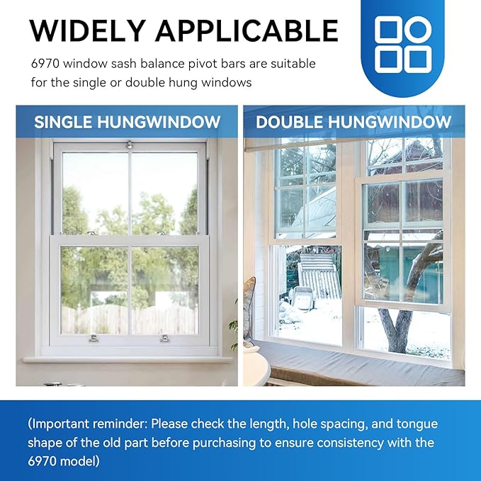 Window Sash Balance Pivot Bars 6970, Window Pivot Bar, Sash Balance Parts Replacement, Window Hardware Replacement Parts for Pella, Fit for Single or Double Hung Window (Set of 4)