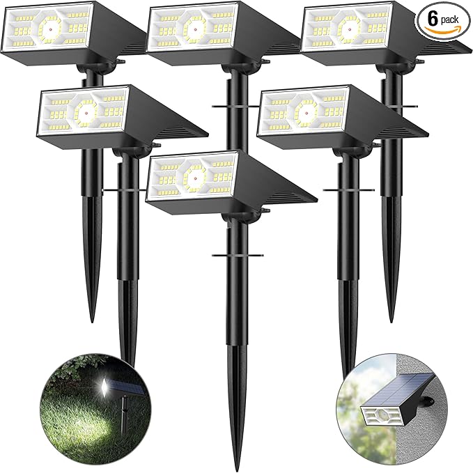 Solar Spot Lights Outdoor,6 Pack/56 LED Outdoor Lights for Yard Waterproof IP68, 4 Lighting Modes Solar Landscape Spotlights, Auto On/Off Solar Powered Flood Lights Garden Pathway,Cool White