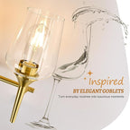 3-Light Bathroom Light Fixtures, 19.5 Inch Brushed Gold Vanity Lights with Wine-Glass Shape, Bathroom Lights Over Mirror, Modern Wall Lamps for Bedroom Living Room Hallway