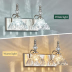 Vintage Bathroom Vanity Light, 2-Light Brushed Nickel Vanity Lighting Fixture with Flower Glass Shade, Bathroom Lighting Fixtures Over Mirror