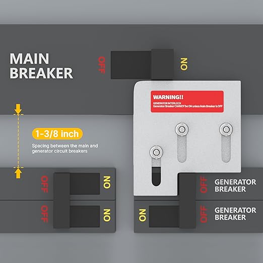 Joinfworld Generator Interlock Kit Compatible with Square D QO or Homeline 150 and 200 Amp Panels, Interlock Kit with 1 3/8 Inch Spacing Between Main and Generator Breaker