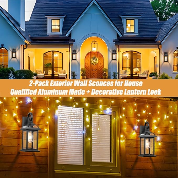 Black Exterior Light Fixtures 2-Pack, Anti-Rust Aluminum Outdoor Wall Lights for House Porch Lights IP65 Waterproof Clear Glass Outdoor Sconces Wall Mount Wall Lanterns, Matte Black