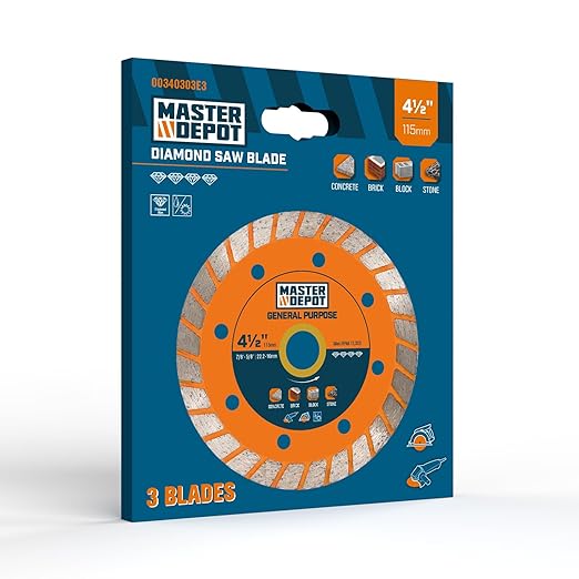 4-1/2 Inch Diamond Cutting Blade, Turbo Rim for Angle Grinder Circular Saw Cutter Wheel Dry Wet for Masonry/Concrete/Brick/Stone, 7/8"-5/8" Arbor (115mm, 3 PCS)