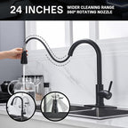 WEWE Kitchen Faucets with Pull Down Sprayer, Black Kitchen Faucet, Commercial Single Handle Design with Perfect Arc with Hoses for Rv Kitchen Bar (2 Pack)