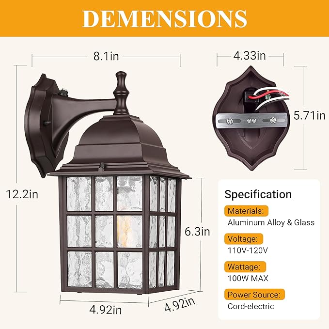 2-Pack Dusk to Dawn Outdoor Lights for House, Exterior Porch Light Fixtures Wall Mount with Photocell Sensor, Oil Rubbed Bronze Wall Lantern, Waterproof Outside Wall Sconce Lighting for Garage,Door