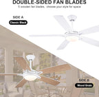 52 Inch Ceiling Fans with Lights and Remote, Modern Indoor Outdoor Ceiling Fan for Bedroom Living Room Patio Porch, 6 Speeds, Reversible Quiet Motor, Dual Finish Wooden Blades, White
