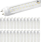 T8 LED Bulbs 4 Foot, 25-Pack 4FT LED Shop Light Tubes, 36W 4680LM 5000K Daylight White, T8 T10 T12 Fluorescent Replacement Bulbs, High Output V-Shaped, Remove Ballast, Double Ended Power