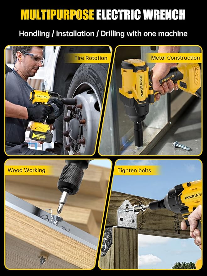 MIKKUPPA 800N.m (600Ft-lbs) Cordless Impact Wrench - 1/2 Power High Torque Battery Impact Gun, 2x 4.0Ah Battery, Fast Charger, 4 Sockets, 6 Screws Impact Gun for Wheel Lug Nuts