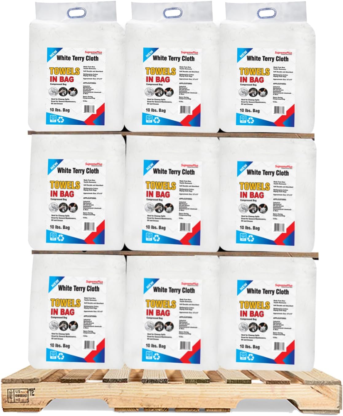 Premium White Terry Cloth Rags (600 lbs. Pallet 60x10 Bag) Super Absorbent Cotton Towel Cleaning Rags for Garage, Industrial Use & Housekeeping