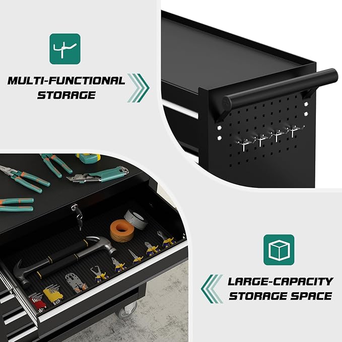5-Drawer Rolling Tool Chest Toolbox, Rolling Tool Box with Wheels, Tool Chest with Keyed Locking System and Drawer Liners, Tool Box Organizer for Garage, Warehouse, Workshop