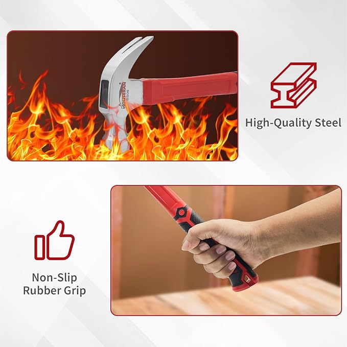 Wood Axe & 24 oz Claw Hammer Set, 2-Piece Heavy Duty Tools Kit for Camping, Wood Splitting, Demolition & DIY, Forged Steel Construction with Shock-Absorbing Handles