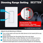 BESTTEN Super Slim Dimmer Light Switch, Quiet Rocker, Single Pole or 3 Way Dimmable Switch, Max 300W LED, CFL, 600W Incandescent, Screwless Wall Plate Included, ETL Listed, 6 Pack, White
